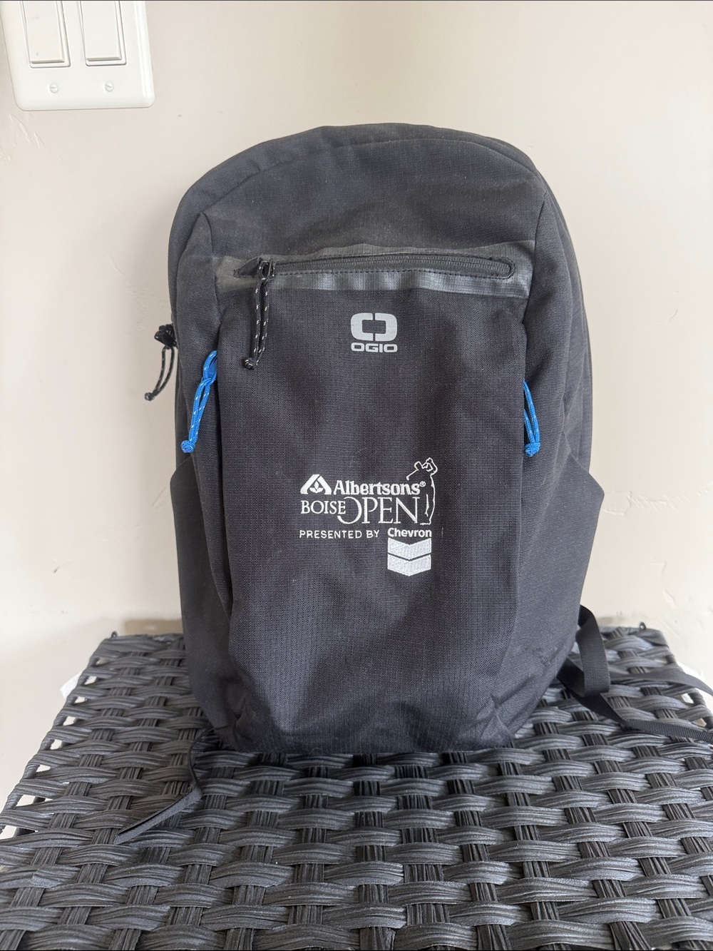 OGIO Black Backpack with Blue Accents and Boise Open Logo